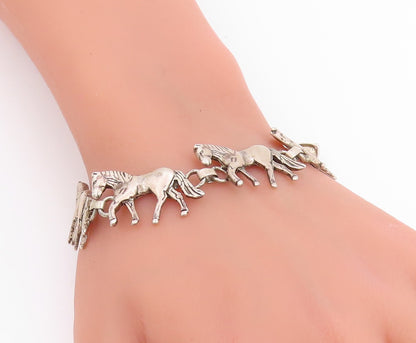 925 Sterling Silver Vintage Bracelet GLENN SANDOVAL NAVAJO Horse Link  BT11830