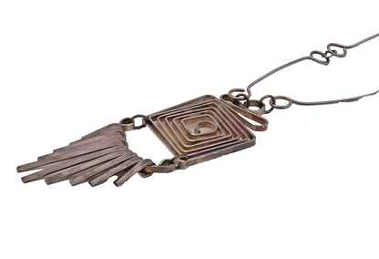925 Sterling Silver  Vintage Modernist Solid Brutalist Spiral Necklace  NE4124