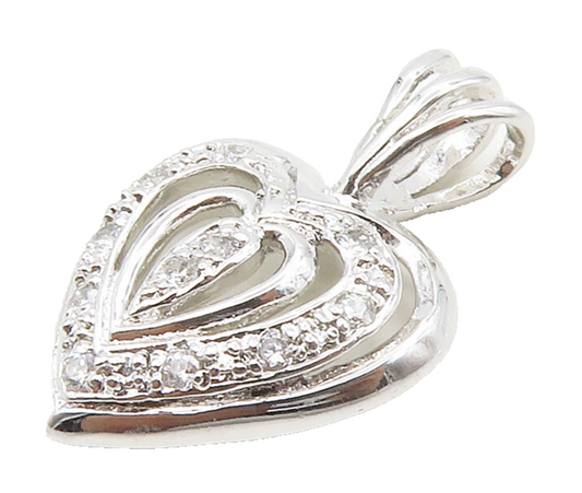 925 Sterling Silver  Shiny Cubic Zirconia Cutout Love Heart Pendant  PT12935