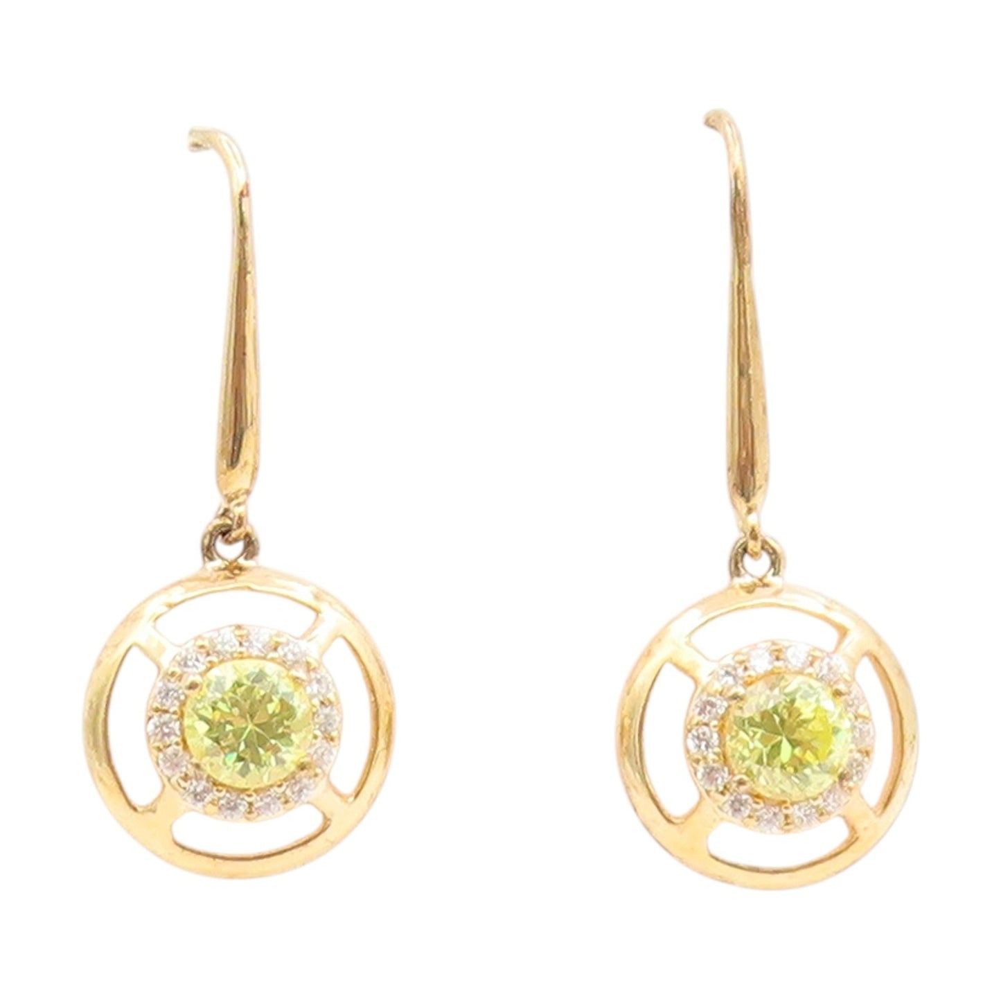 925 Sterling Silver Vintage Earrings Gold Plated Peridot Halo CZ Drop  EG14137