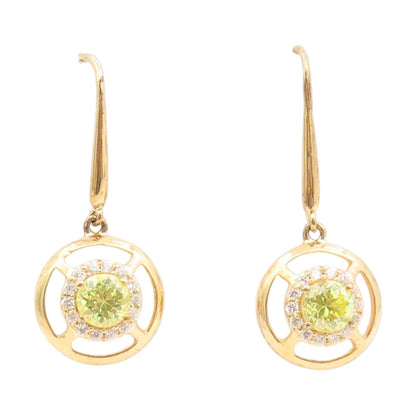 925 Sterling Silver Vintage Earrings Gold Plated Peridot Halo CZ Drop  EG14137