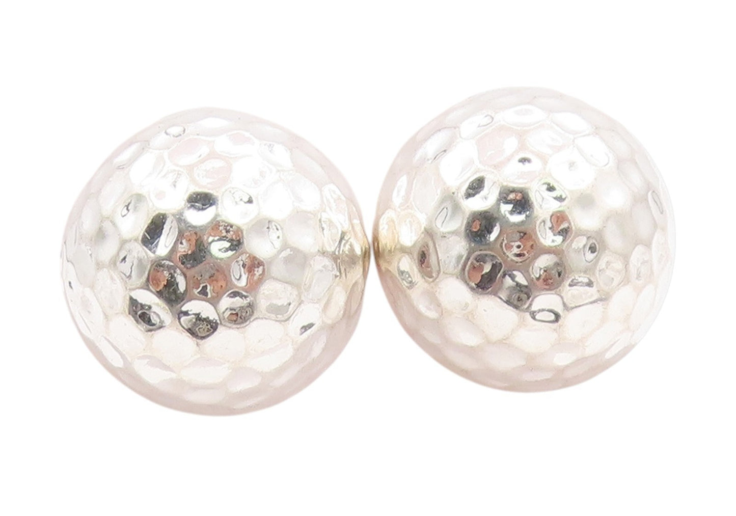 925 Sterling Silver Vintage Earrings Solid Hammered Circular Dome Stud  EG14050