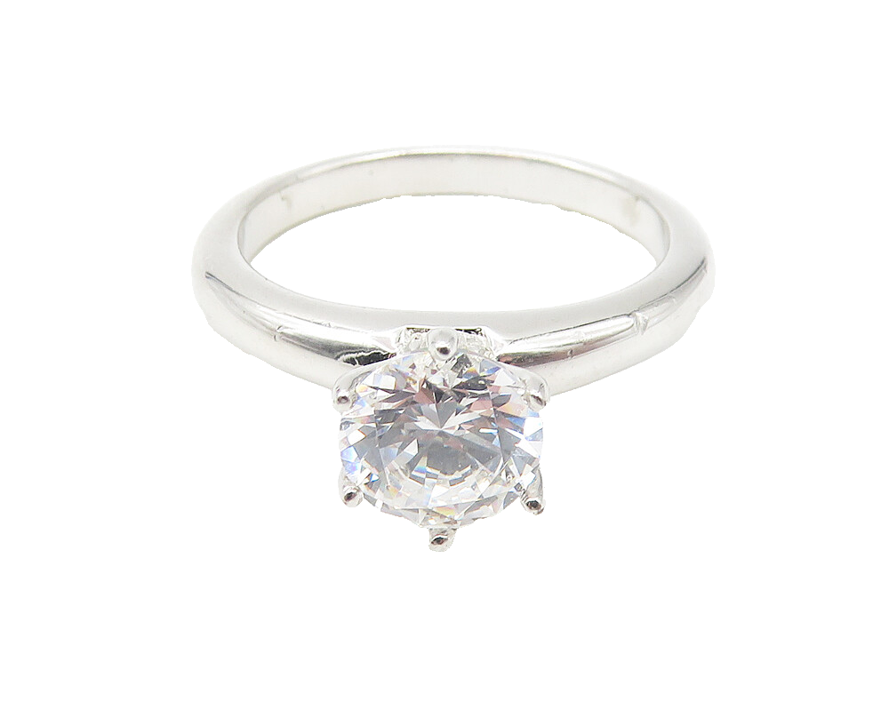925 Sterling Silver  Prong Set Cubic Zirconia Solitaire Ring Sz 5  RG11344