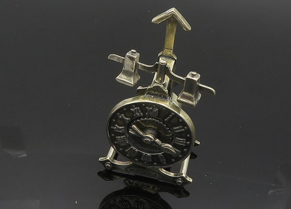 925 Sterling Silver  Vintage Heavy Mechanical Desktop Clock (SPINS)  TR2752