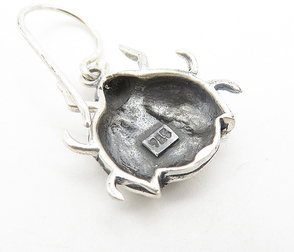 925 Sterling Silver  Vintage Shiny Etched Lady Bug Dangle Earrings  EG3508