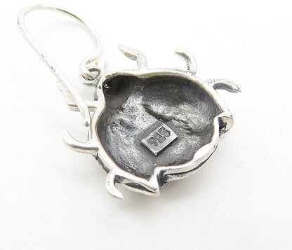 925 Sterling Silver  Vintage Shiny Etched Lady Bug Dangle Earrings  EG3508