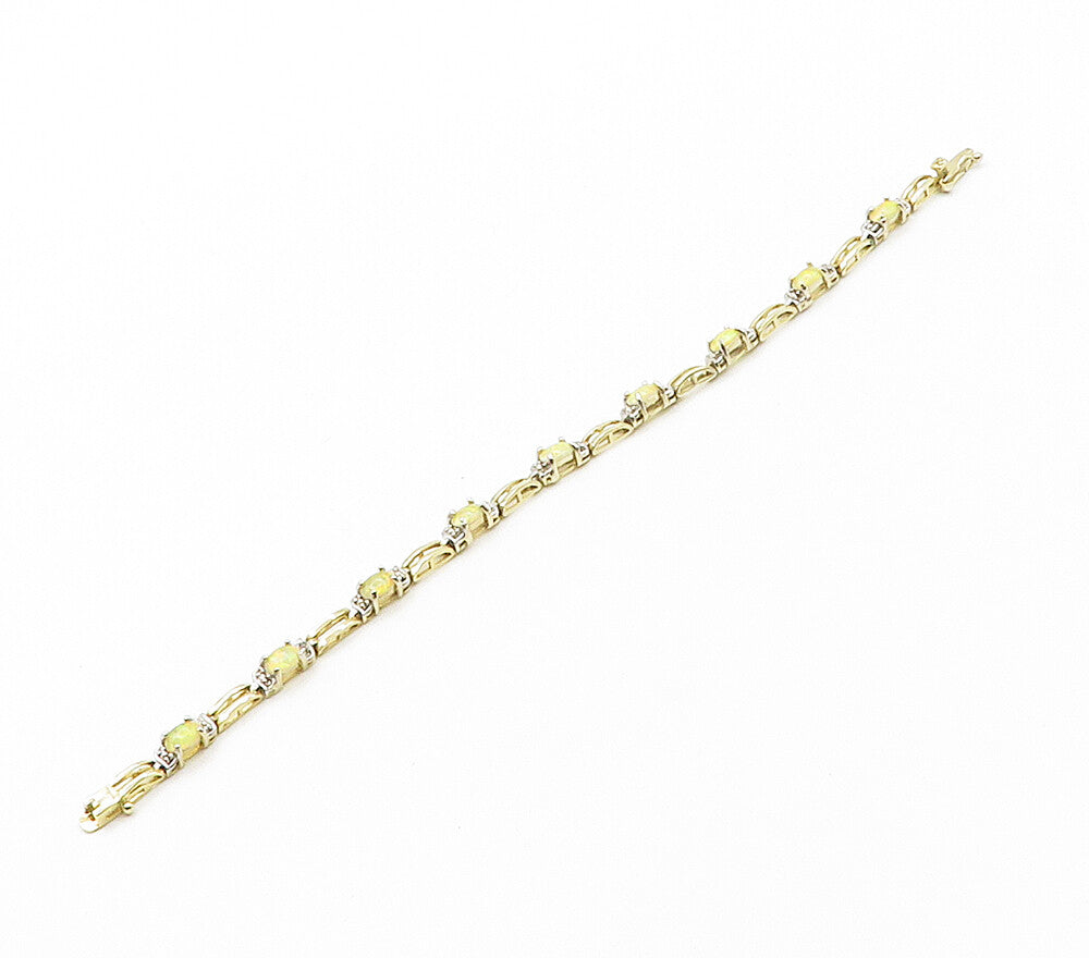 925 Sterling Silver  Genuine Diamonds & Fire Opal Shiny Chain Bracelet  BT6460