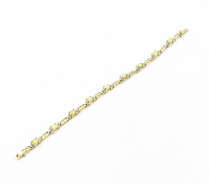 925 Sterling Silver  Genuine Diamonds & Fire Opal Shiny Chain Bracelet  BT6460