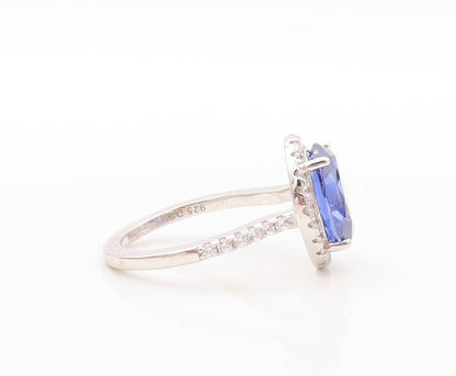 925 Sterling Silver Vintage Ring Designer Sapphire & CZ Stackable  Sz 7  RG30690