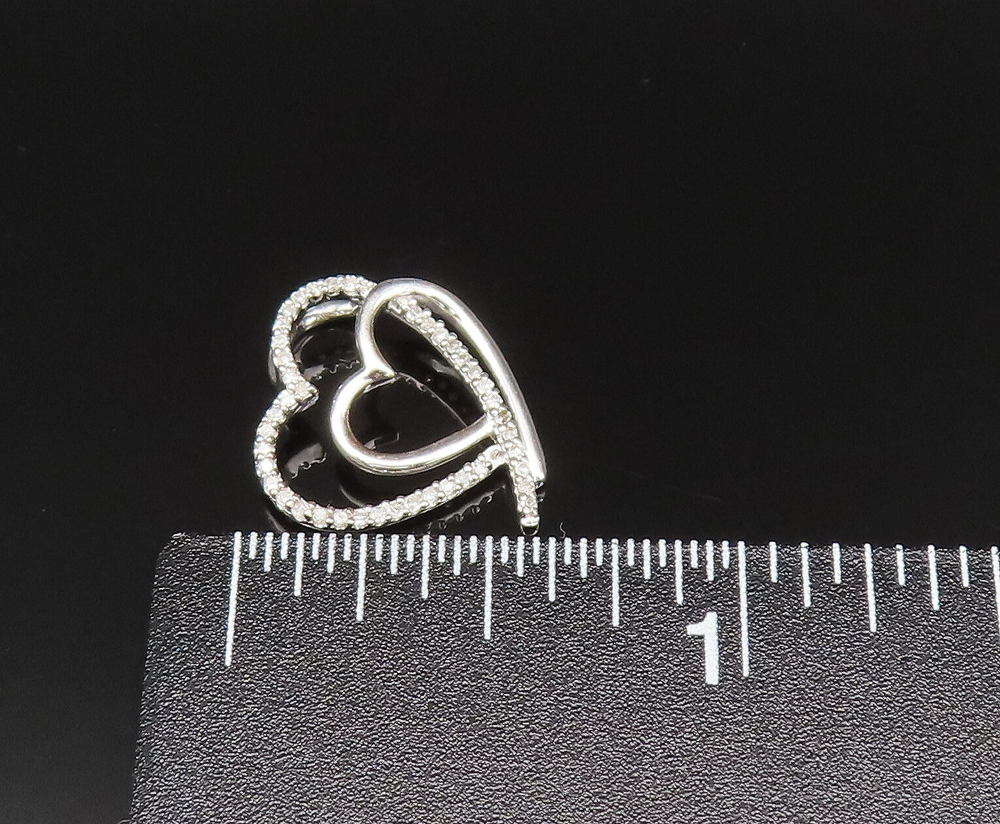 925 Silver  Vintage Genuine Diamonds Double Open Love Heart Pendant  PT20934