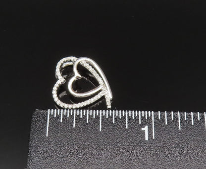 925 Silver  Vintage Genuine Diamonds Double Open Love Heart Pendant  PT20934