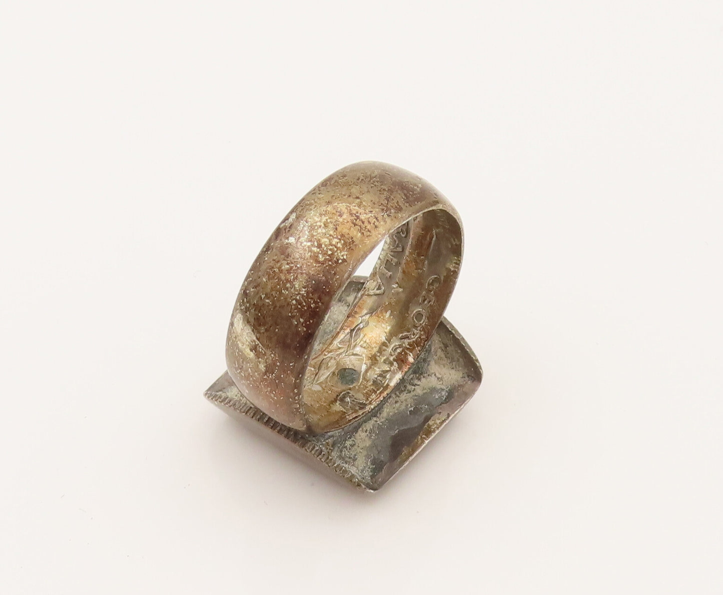 925 Sterling Silver  Vintage Antique Square Coin Ring Sz 7.5  RG26370