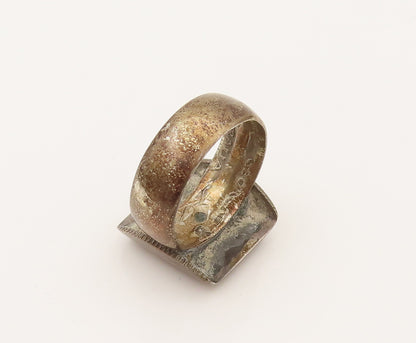 925 Sterling Silver  Vintage Antique Square Coin Ring Sz 7.5  RG26370