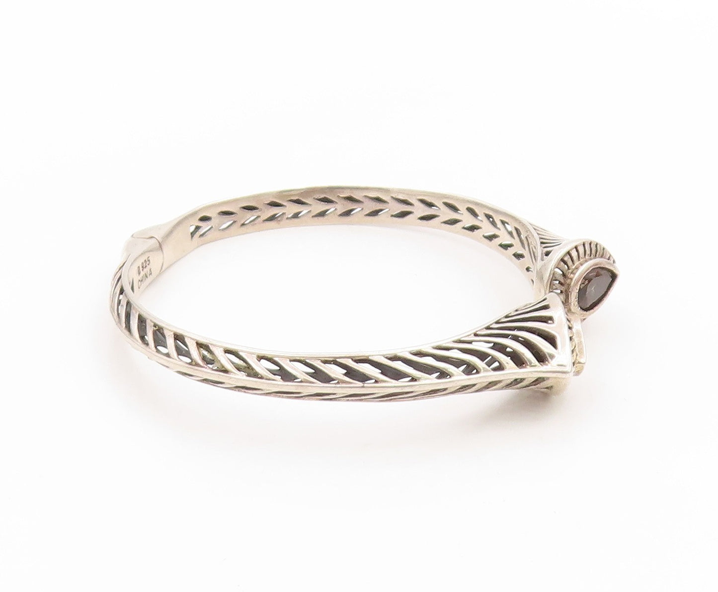 925 Sterling Silver Vintage Bracelet Elegant Pear Cut Smoky Quartz Cuff  BT11801