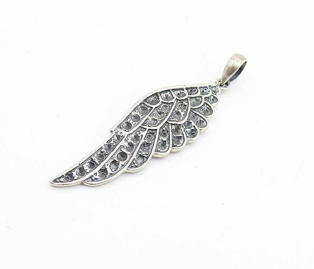 925 Sterling Silver  Vintage Dark Tone Chiseled Wing Design Pendant  PT5624