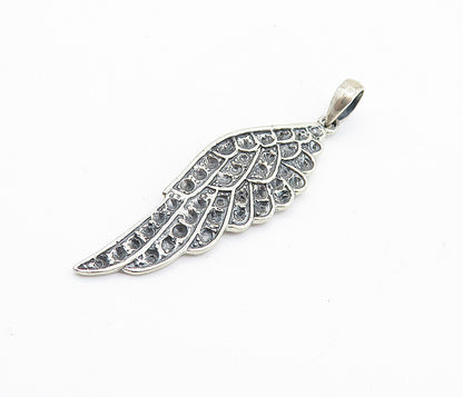 925 Sterling Silver  Vintage Dark Tone Chiseled Wing Design Pendant  PT5624