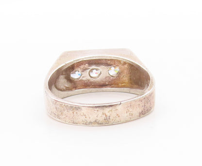 925 Sterling Silver Vintage Ring Three Stone CZ Geometric Design  Sz 10  RG33592
