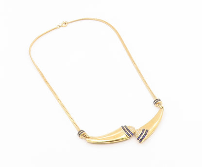 925 Sterling Silver Vintage Necklace Gold Plated Real Diamonds & Sapphire NE4927