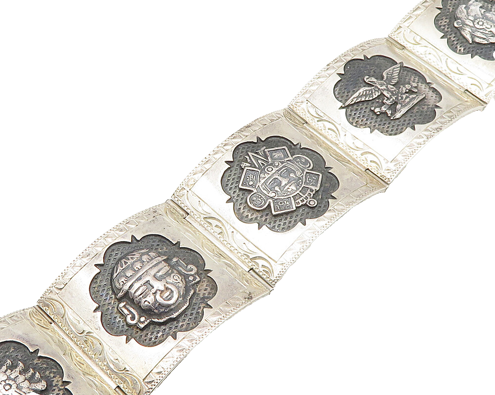 925 Sterling Silver  Vintage Shiny Oxidized Panel Chain Bracelet  BT7249