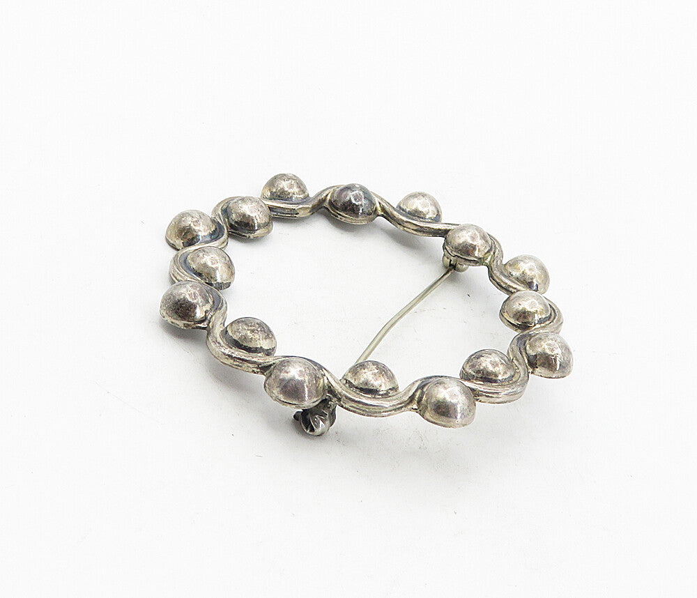 MEXICO 925 Sterling Silver  Vintage Dark Tone Swirl Domes Brooch Pin  BP3159