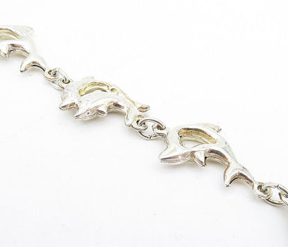 925 Sterling Silver  Vintage Polished Dolphin Love Link Chain Bracelet  BT1922