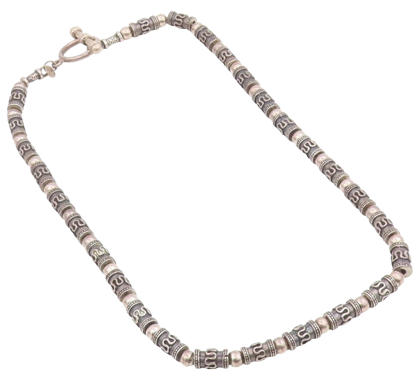 925 Sterling Silver Vintage Necklace Etched Cylindrical Patterned Bead  NE4734