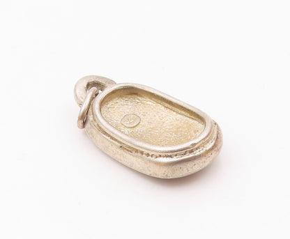 925 Sterling Silver  Vintage Leather Detail Smooth Curved Drop Pendant  PT8363