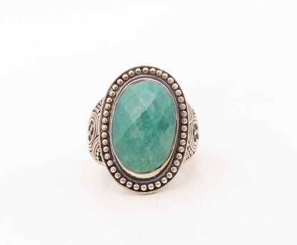 925 Sterling Silver Vintage Ring Oval Cut Gemstone Swirly Carved  Sz 9.5 RG30226