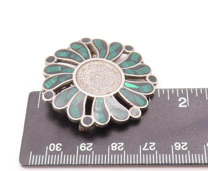 925 Sterling Silver Vintage Brooch Pin MEXICO Malachite Celtic Flower  BP10953
