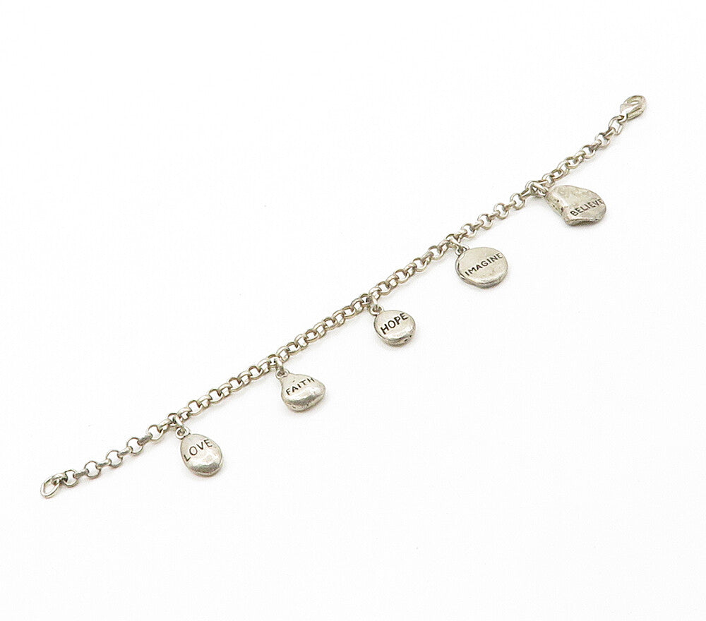 925 Sterling Silver Vintage Inspirational Word Charms Chain Bracelet BT6252
