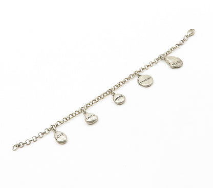 925 Sterling Silver Vintage Inspirational Word Charms Chain Bracelet BT6252