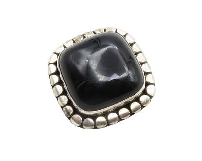 BALI 925 Sterling Silver  Vintage Cabochon Cut Black Onyx Brooch Pin  BP4740