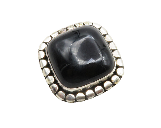 BALI 925 Sterling Silver  Vintage Cabochon Cut Black Onyx Brooch Pin  BP4740