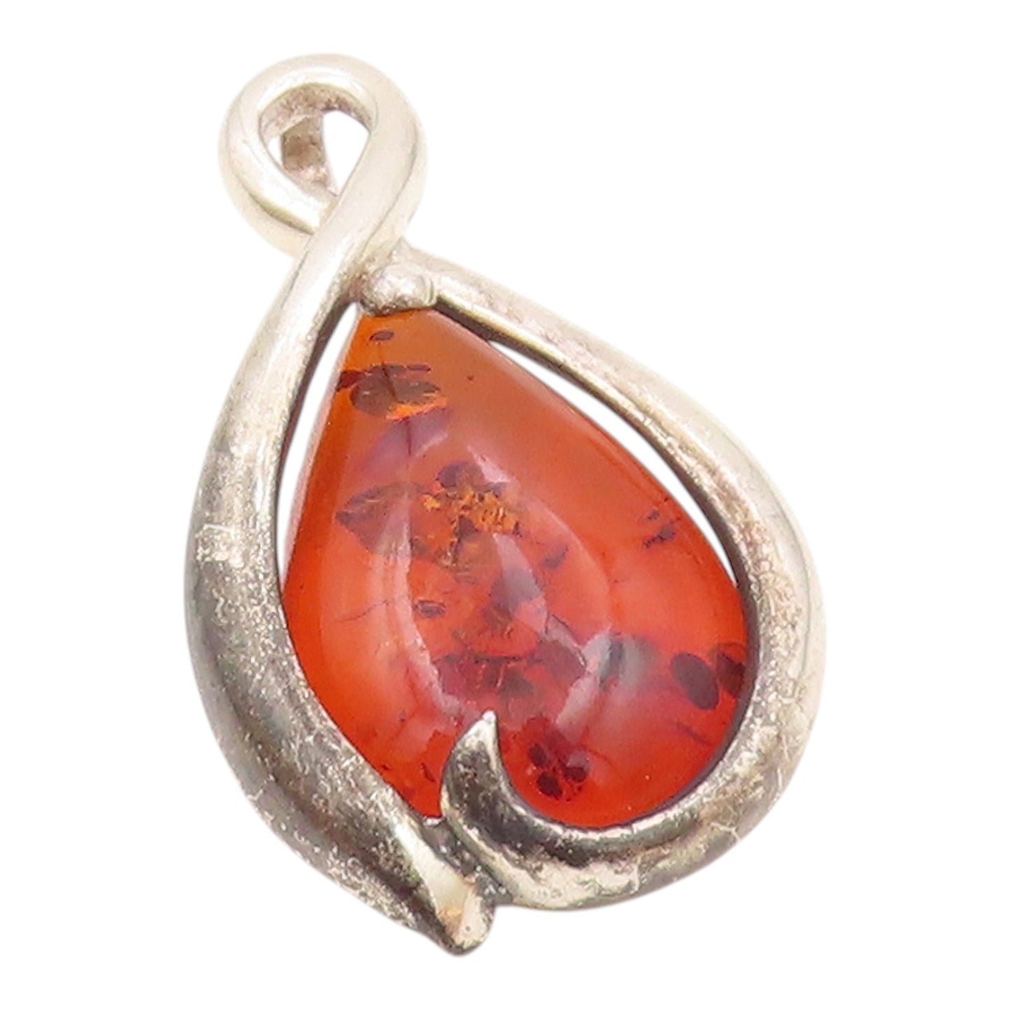 925 Sterling Silver  Vintage Wrapped Pear Shaped Baltic Amber Pendant  PT20180