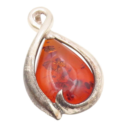 925 Sterling Silver  Vintage Wrapped Pear Shaped Baltic Amber Pendant  PT20180