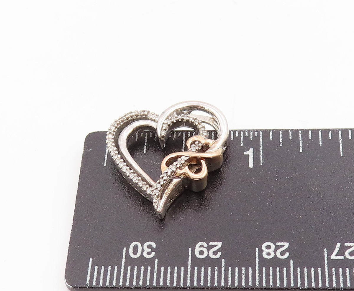 14k Gold & 925 Sterling Silver Vintage Pendant Real Diamonds Love Heart  PT25351