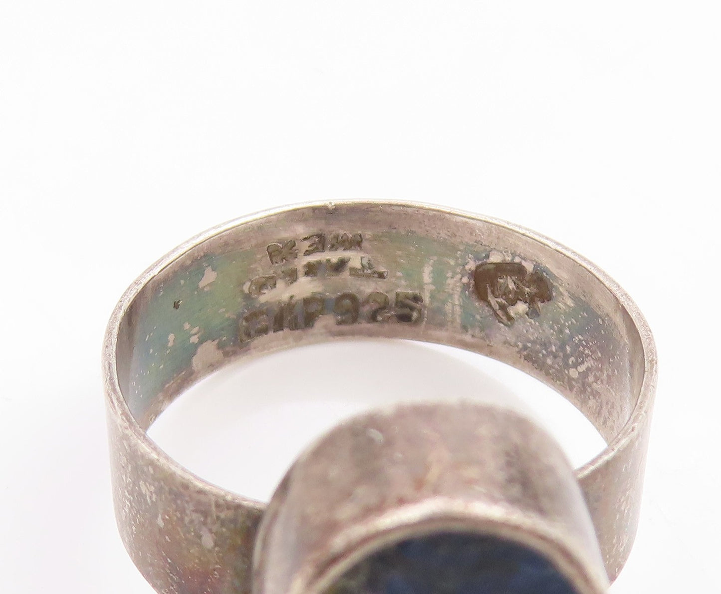 925 Sterling Silver Vintage Ring MEXICO Oval Lapis Lazuli Band  Sz 7.5  RG33611