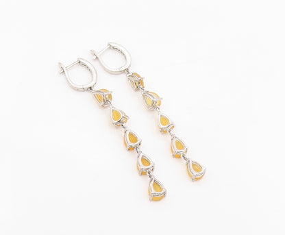 925 Sterling Silver Vintage Earrings Faceted Pear Cut Opal & CZ Dangles  EG13851