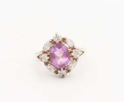 925 Sterling Silver  Vintage Two Tone Multi Cut CZ Floral Ring Sz 7  RG26761