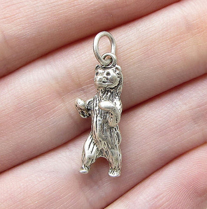 925 Sterling Silver Sculpted Bear 3D Charm Pendant  PT1051