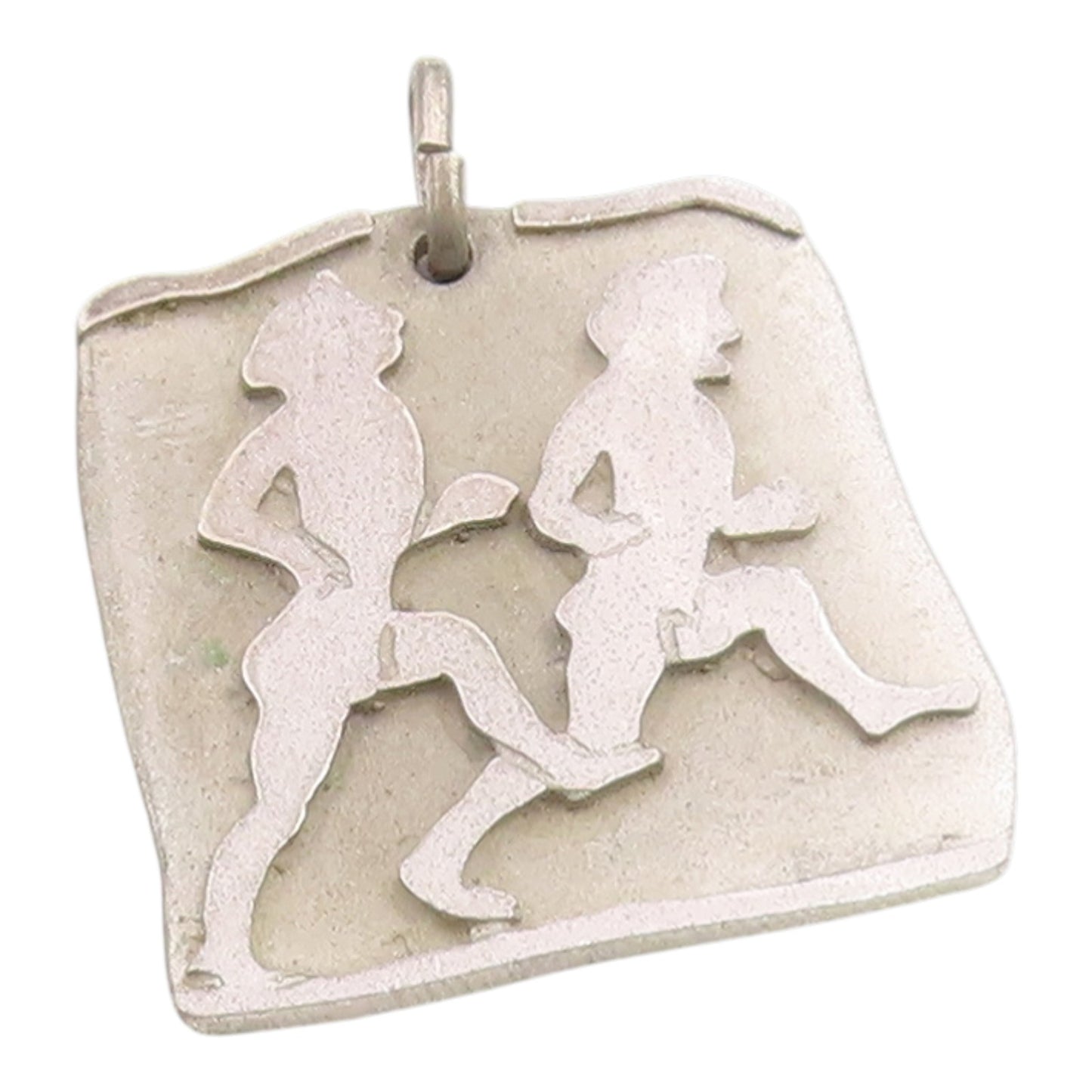 925 Sterling Silver Vintage Pendant Modernist Athletic Runners Medal  PT26282