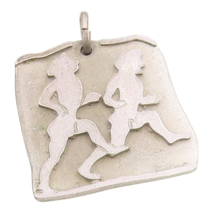 925 Sterling Silver Vintage Pendant Modernist Athletic Runners Medal  PT26282
