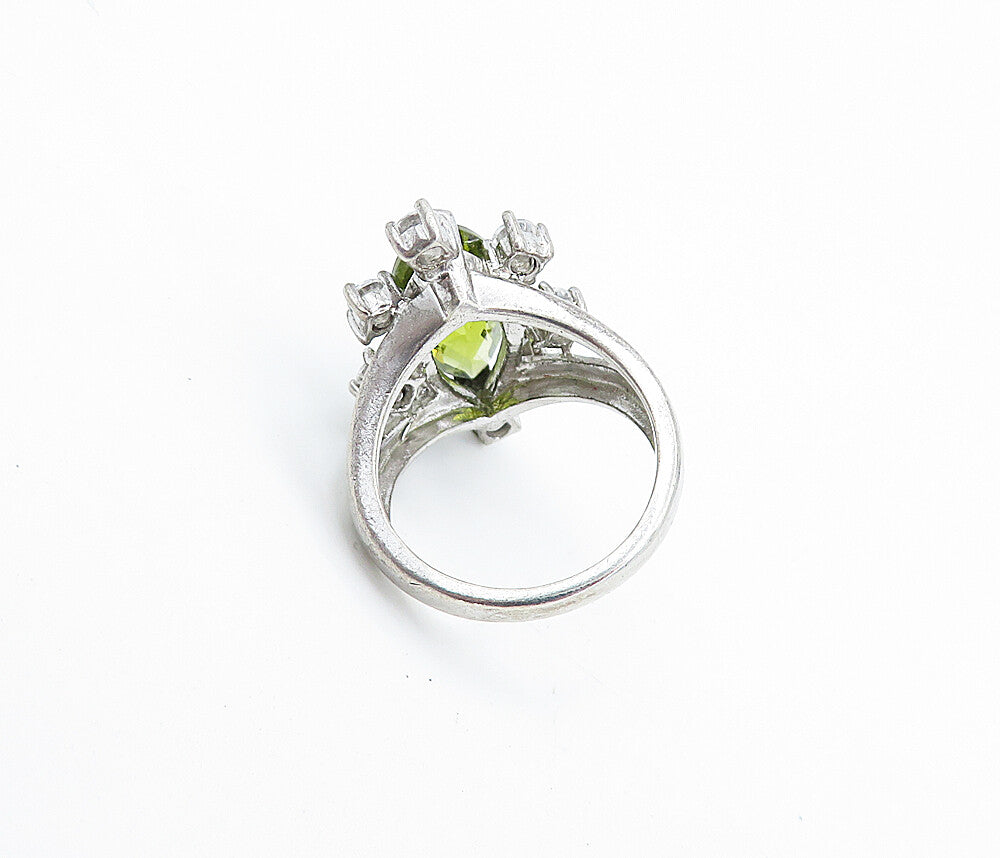 925 Sterling Silver  Marquise Cut Peridot & Topaz Cocktail Ring Sz 6  RG7292