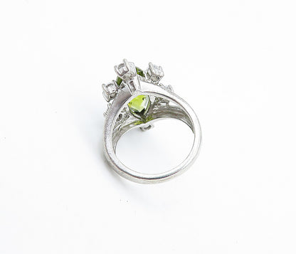 925 Sterling Silver  Marquise Cut Peridot & Topaz Cocktail Ring Sz 6  RG7292