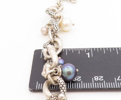 925 Sterling Silver Vintage Bracelet MICHAEL DAWKINS Pearl Dangle Link  BT11730