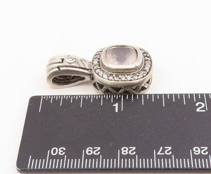 925 Sterling Silver Vintage Pendant Cushion Cut Topaz & Halo CZ Charm  PT25317