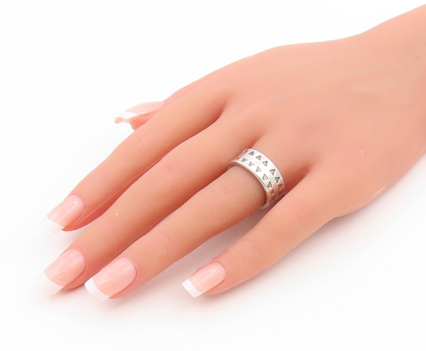 925 Sterling Silver Vintage Ring Etched Geometric Triangle Cutout  Sz 7  RG34153