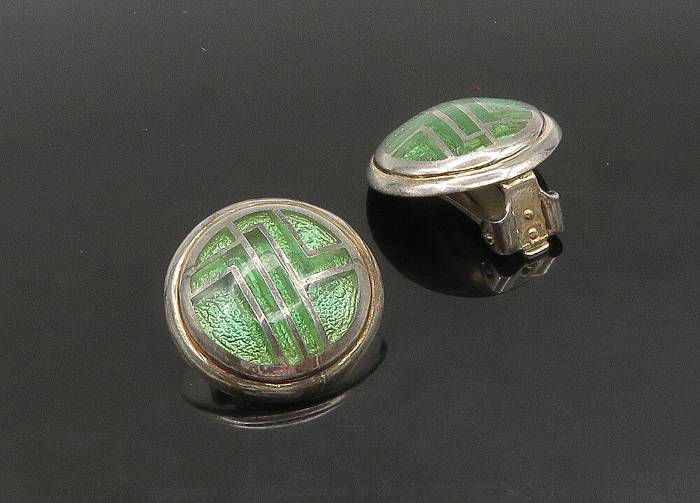 925 Sterling Silver  Vintage Dichroic Glass Round Non Pierce Earrings  EG11401