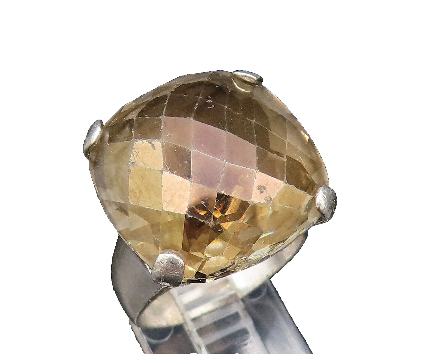 DESIGNER 925 Silver  Vintage Cushion Cut Smoky Quartz Ring Sz 8  RG26016