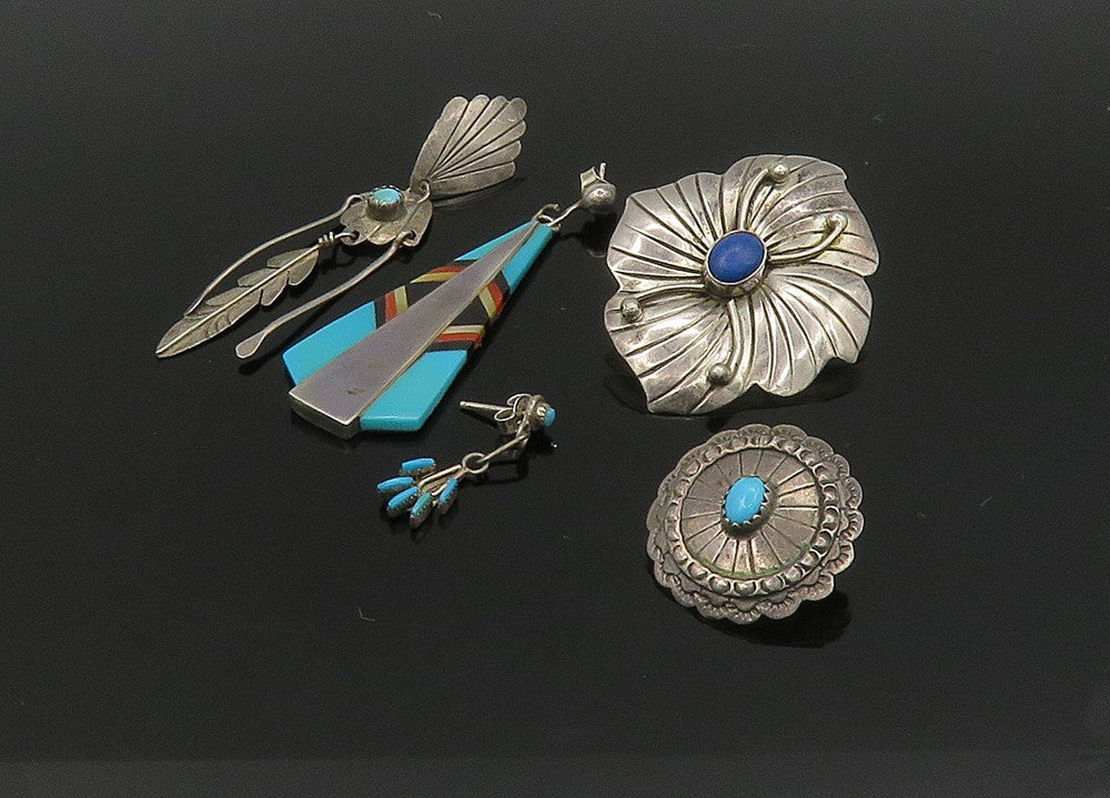 ZUNI NAVAJO 925 Sterling Silver Vintage Multi Stone Lot Single Earrings EG11225